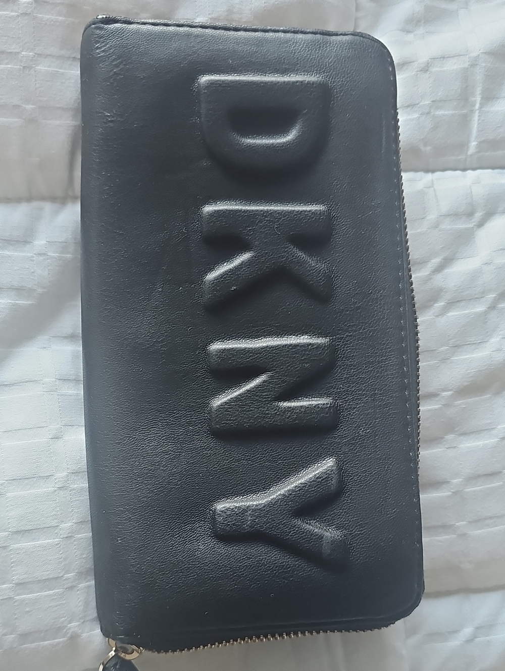 DKNY Black Zip-Around Embossed Logo Wallet